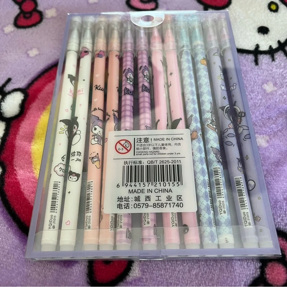 Set of 12 Kuromi Black Ink Pens in a Plastic Carrying Case